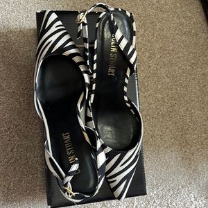 NEW in Box—. Zebra print sling backs